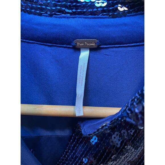 NWT Free People Sophie Sequin Mini Dress Navy Blue Longsleeve Button Up Dress S - Picture 9 of 16